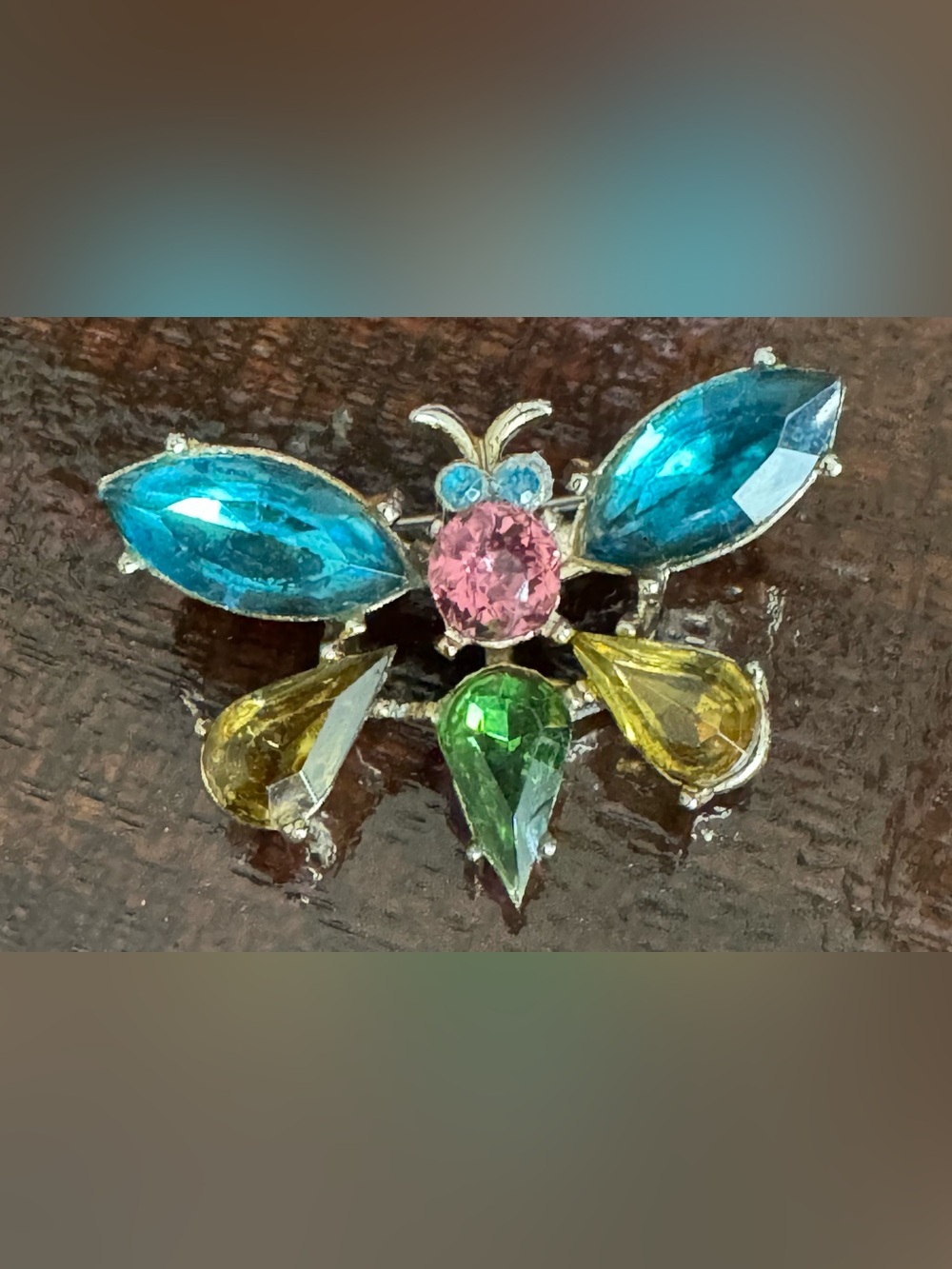 Coro Multicolor Rhinestone Butterfly Brooch